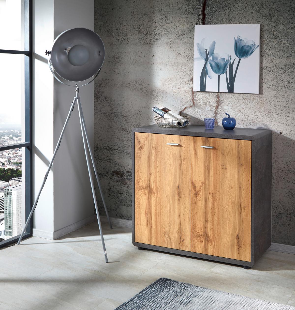 Komoda Fontana New Ftk01 - boje hrasta/tamno siva, Moderno, drvni materijal/plastika (89,2/87,2/40cm) - Modern Living