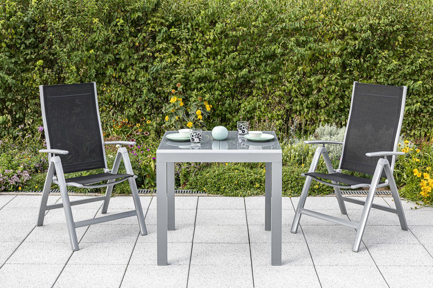 Gartenmöbel Set 3-tlg. Carrara Metall/Textil - Schwarz, ROMANTIK / LANDHAUS, Textil/Metall - Gardenson