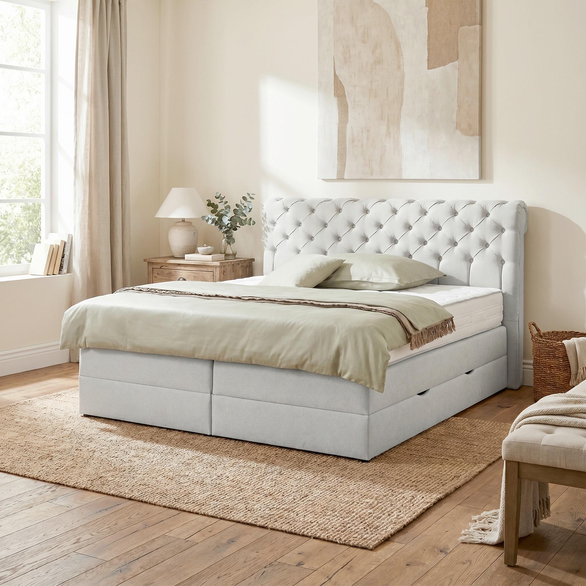 Boxspringbett Belano Hellgrau ca. 160x200cm - Hellgrau, KONVENTIONELL, Holz/Holzwerkstoff (160/200cm) - Premium Living