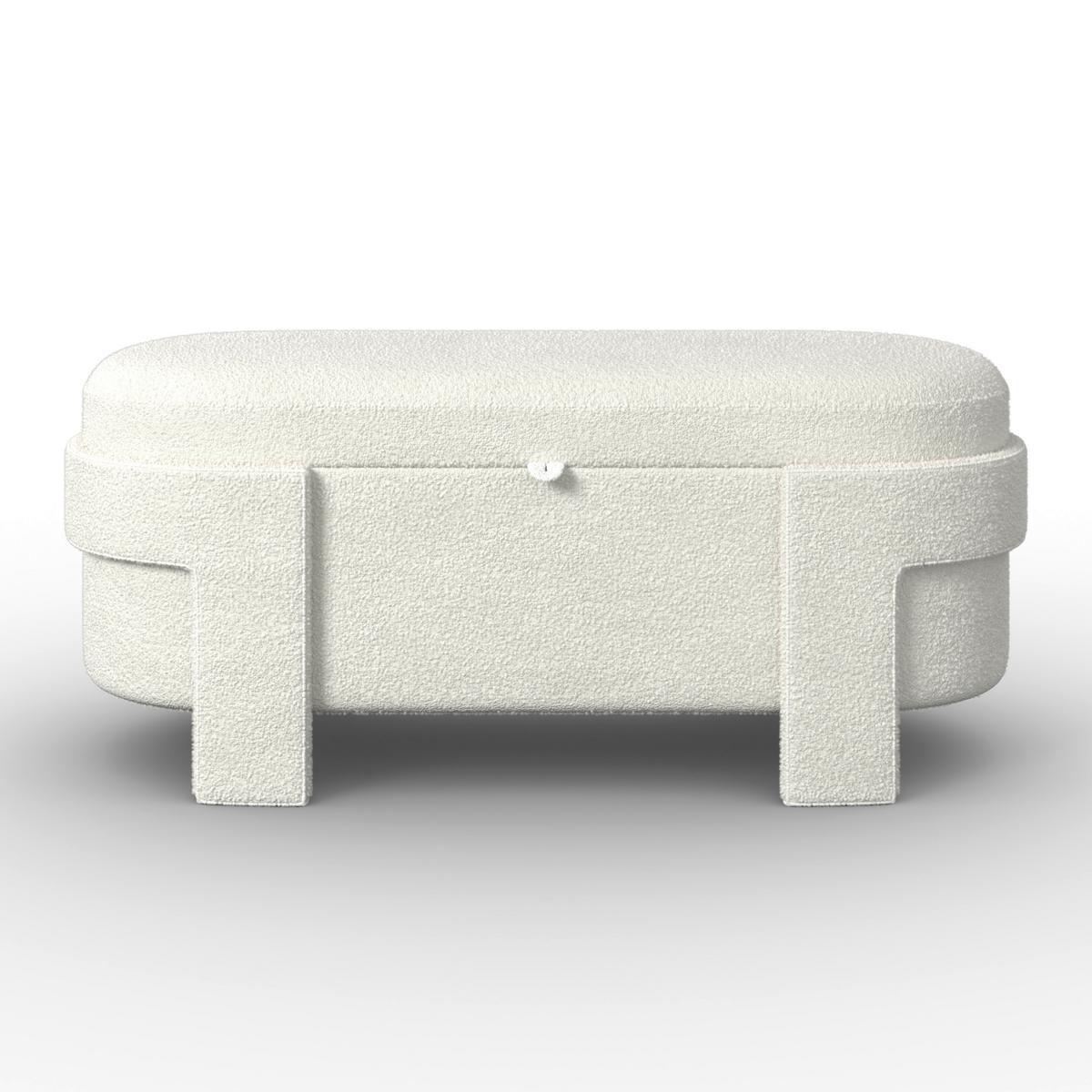 Hockerbank Benji Elfenbein Bouclé Gepolstert mit Stauraum - Elfenbein, MODERN, Holz/Textil (125/51/49cm) - Bessagi Home