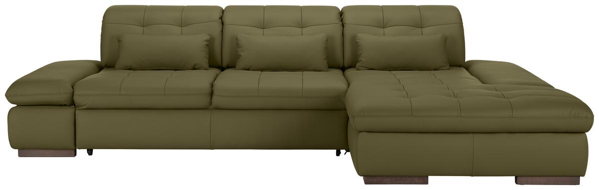 Wohnlandschaft Sanfino Leder Olivgrün - Chromfarben/Olivgrün, KONVENTIONELL, Leder/Metall (305/79-96/199cm) - Premium Living