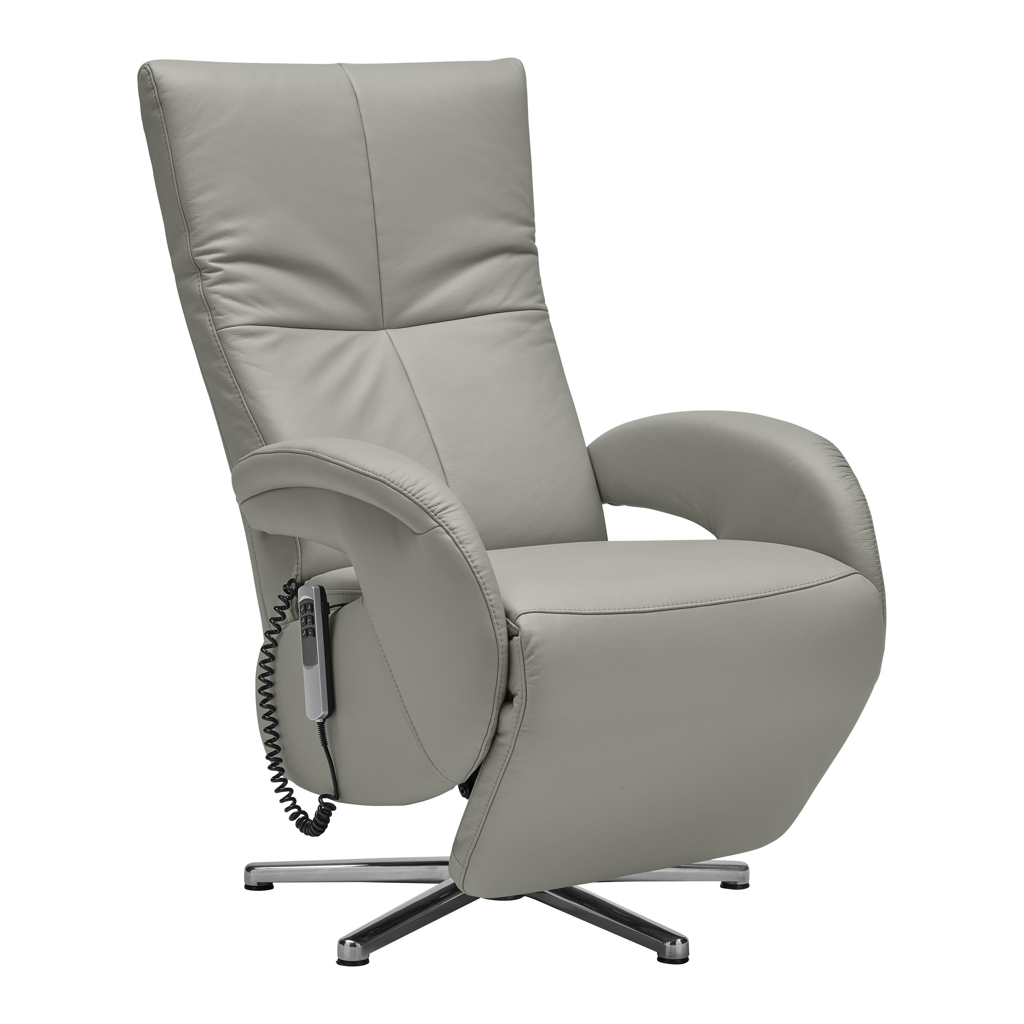 Relaxsessel Sitting 2 Graublau - Chromfarben/Graublau, MODERN, Leder (70/111/80cm) - Premium Living