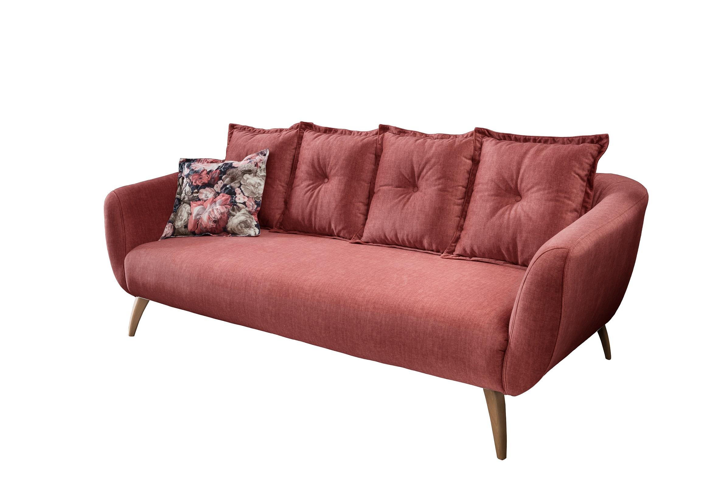 3-Sitzer-Sofa Baggio Koralle Velours - Koralle/Buchefarben, MODERN, Holz/Textil (236/94/103cm) - Livetastic