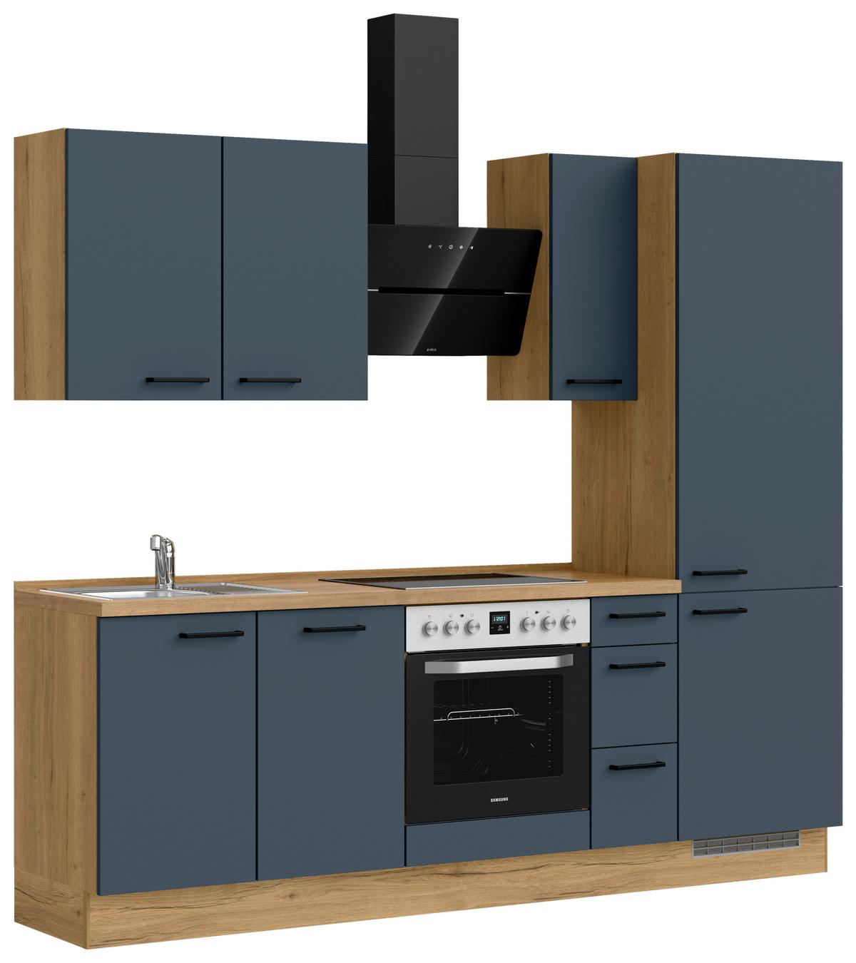 Küchenblock Easytouch High m. Geräten Dunkelblau - Eichefarben/Schwarz, MODERN, Holzwerkstoff/Metall (240cm) - Nobilia