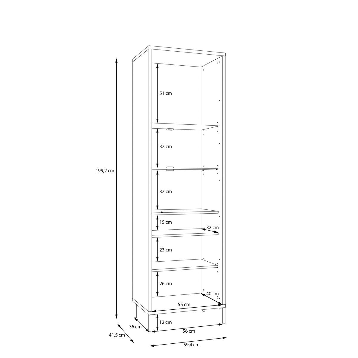 Comodă înaltă SERAVEL - culoare lemn stejar/nisipiu, Natur, sticlă/metal (59,4/199,2/41,5cm) - Modern Living