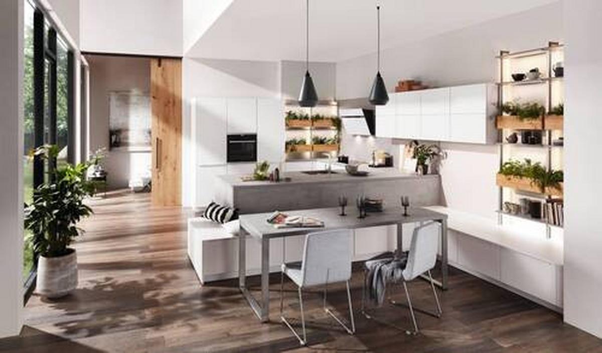 Einbauküche Laser in Grau/Weiß - Eichefarben/Weiß, MODERN, Holzwerkstoff - Nobilia
