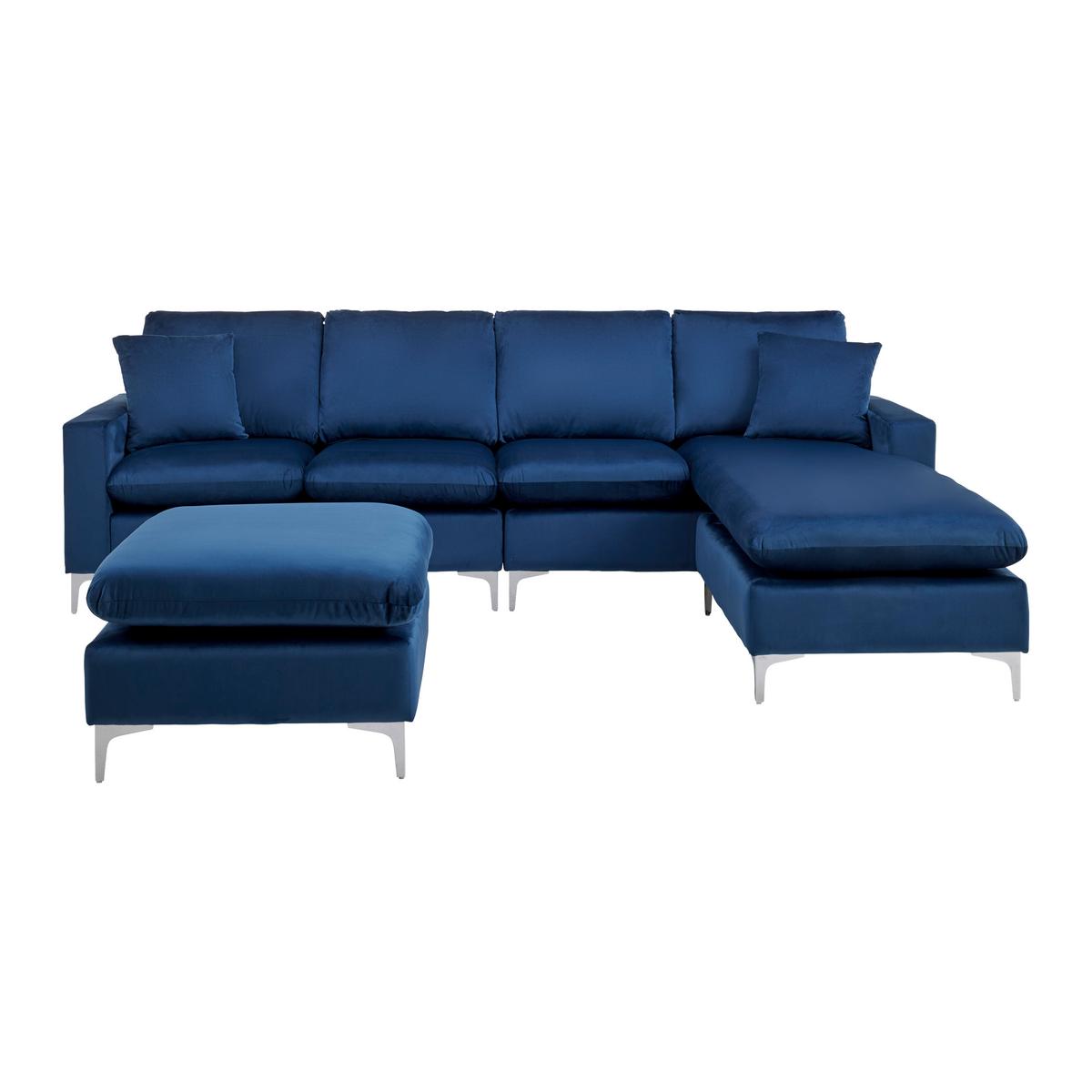 WOHNLANDSCHAFT ISA - Blau/Chromfarben, MODERN, Holz/Textil (280/91/204cm) - Livetastic