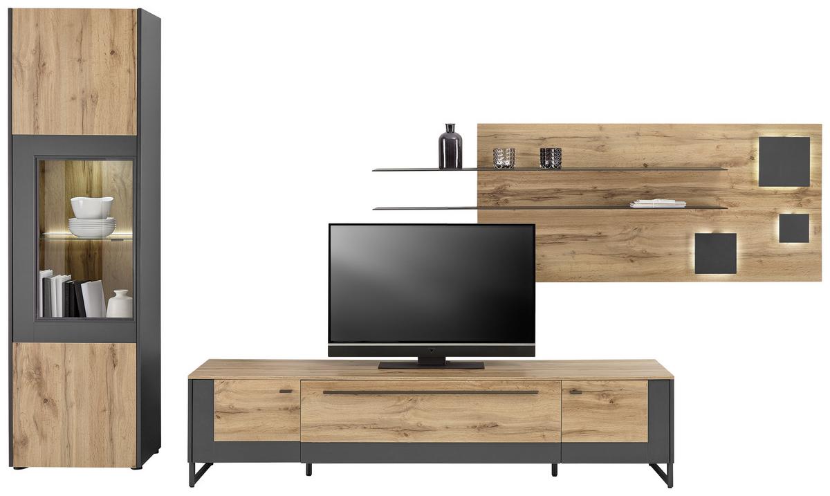 Wandpaneel in Eiche-/Schieferfarben - Schieferfarben/Eichefarben, MODERN, Holzwerkstoff (194/70/22cm) - Premium Living