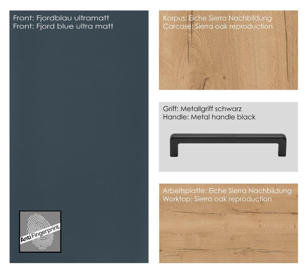 Küchenblock Easytouch Low m. Geräten Dunkelblau - Eichefarben/Schwarz, MODERN, Holzwerkstoff/Metall (300cm) - Nobilia