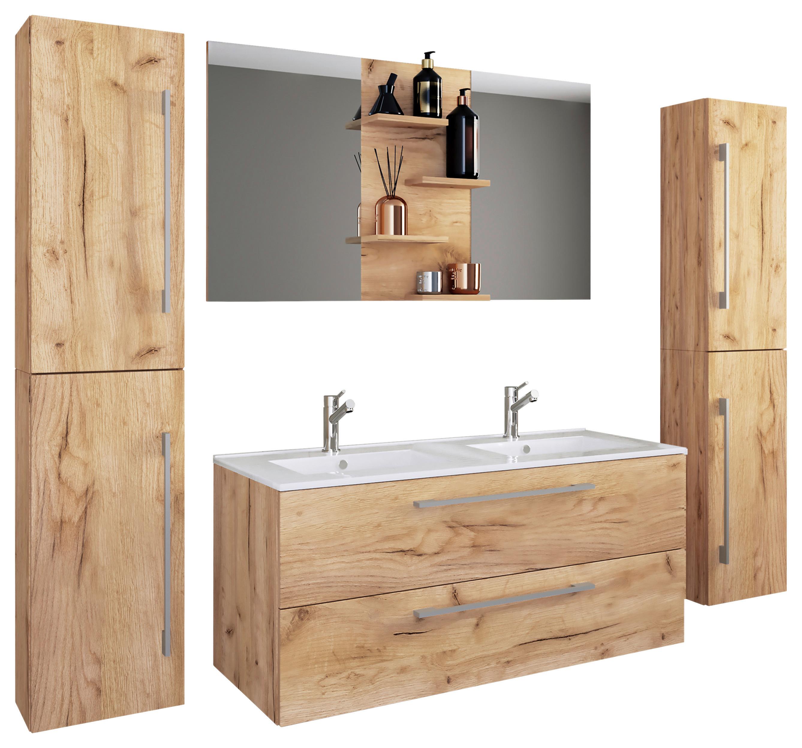 Kopalnica Budasi, Hrast - bela/barve aluminija, Moderno, kovina/leseni material (178cm) - MID.YOU