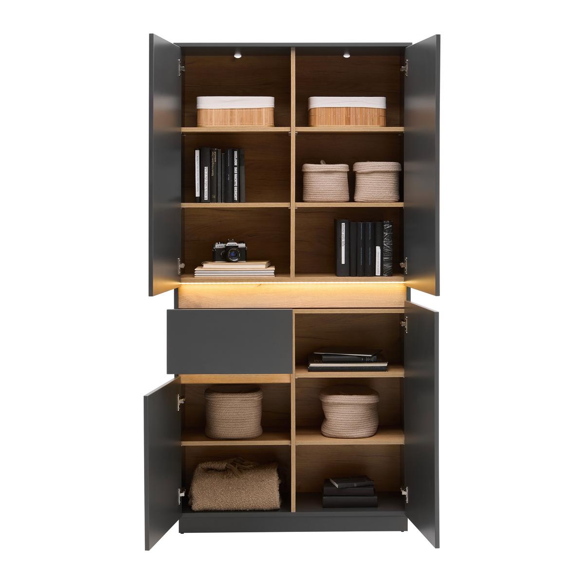 Vitrine Samu Anthrazit/Eichefarben - Eichefarben/Anthrazit, MODERN, Holzwerkstoff/Kunststoff (90/186/35cm) - Mömax