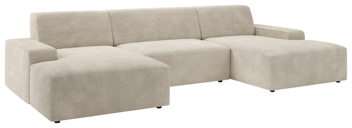 WOHNLANDSCHAFT WIEN - Creme/Schwarz, MODERN, Kunststoff/Textil (162/329/162cm) - Trendmanufaktur