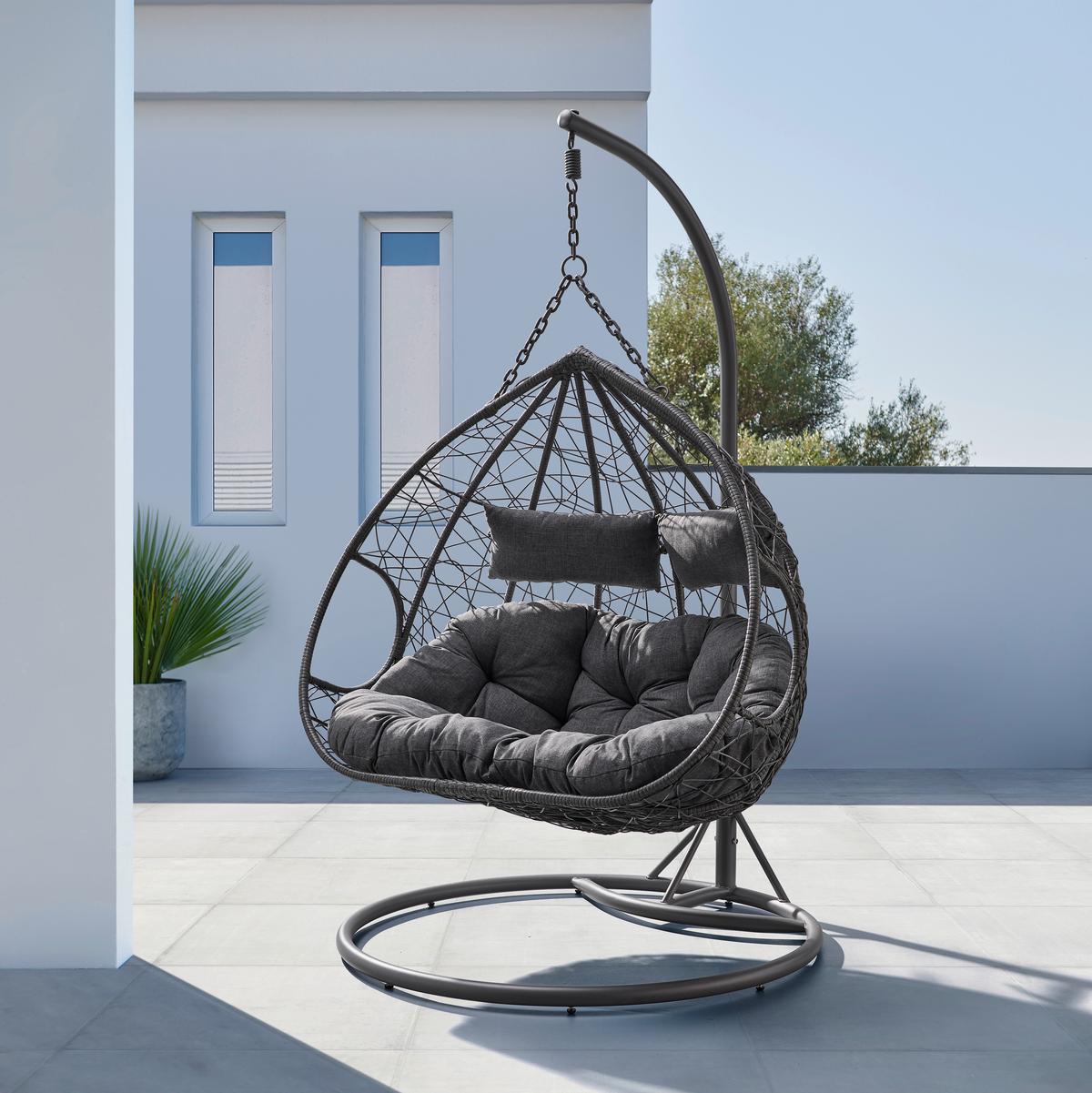 Hängesessel Enea Grau Metall/Kunststoff/Outdoorstoff - Grau, MODERN, Kunststoff/Textil (133/205/120cm) - Bessagi Garden