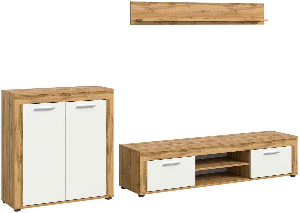 ANSAMBLU MOBILIER CAMERA DE Z JAM - alb/stejar Wotan, Design, material pe bază de lemn (255/159/35cm) - Modern Living