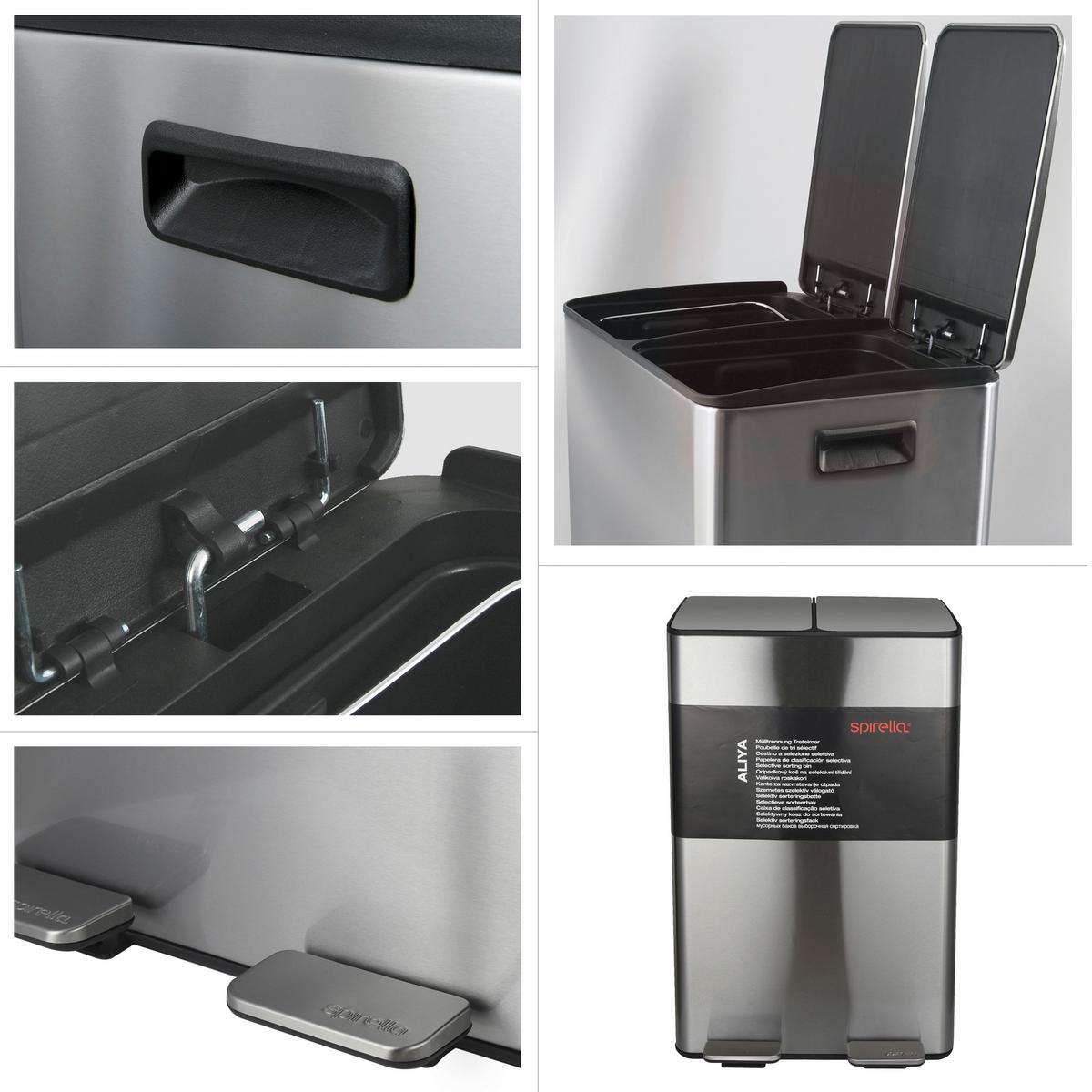 Treteimer Aliya Brushed - Silberfarben/Schwarz, Basics, Kunststoff/Metall (45/30cm) - Spirella