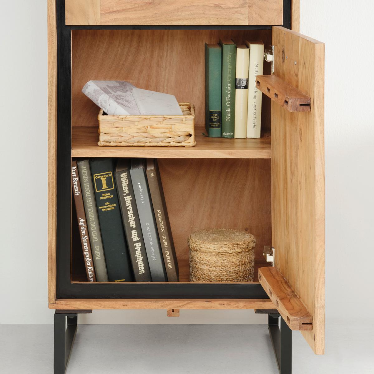 Vitrina Shiva Akacijev Les - črna/barve akacije, Moderno, kovina/les (55/195/40cm) - Zandiara