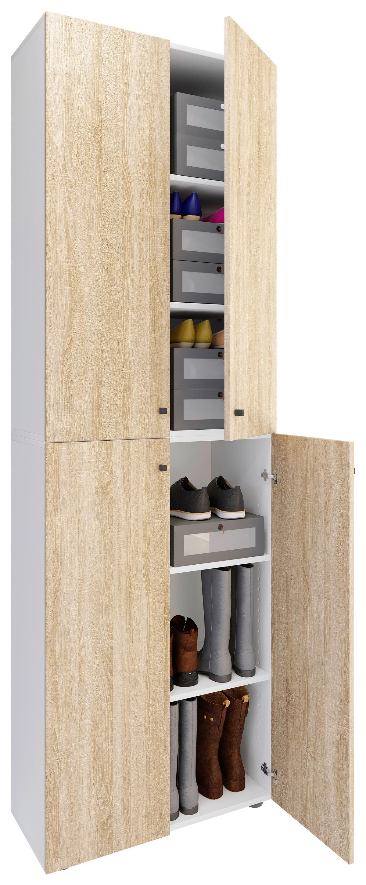 Schuhschrank LONA Weiß/ Sonoma Eiche ca. 70x220x40 cm - Silberfarben/Schwarz, Design, Holzwerkstoff/Kunststoff (70/220/40cm) - MID.YOU