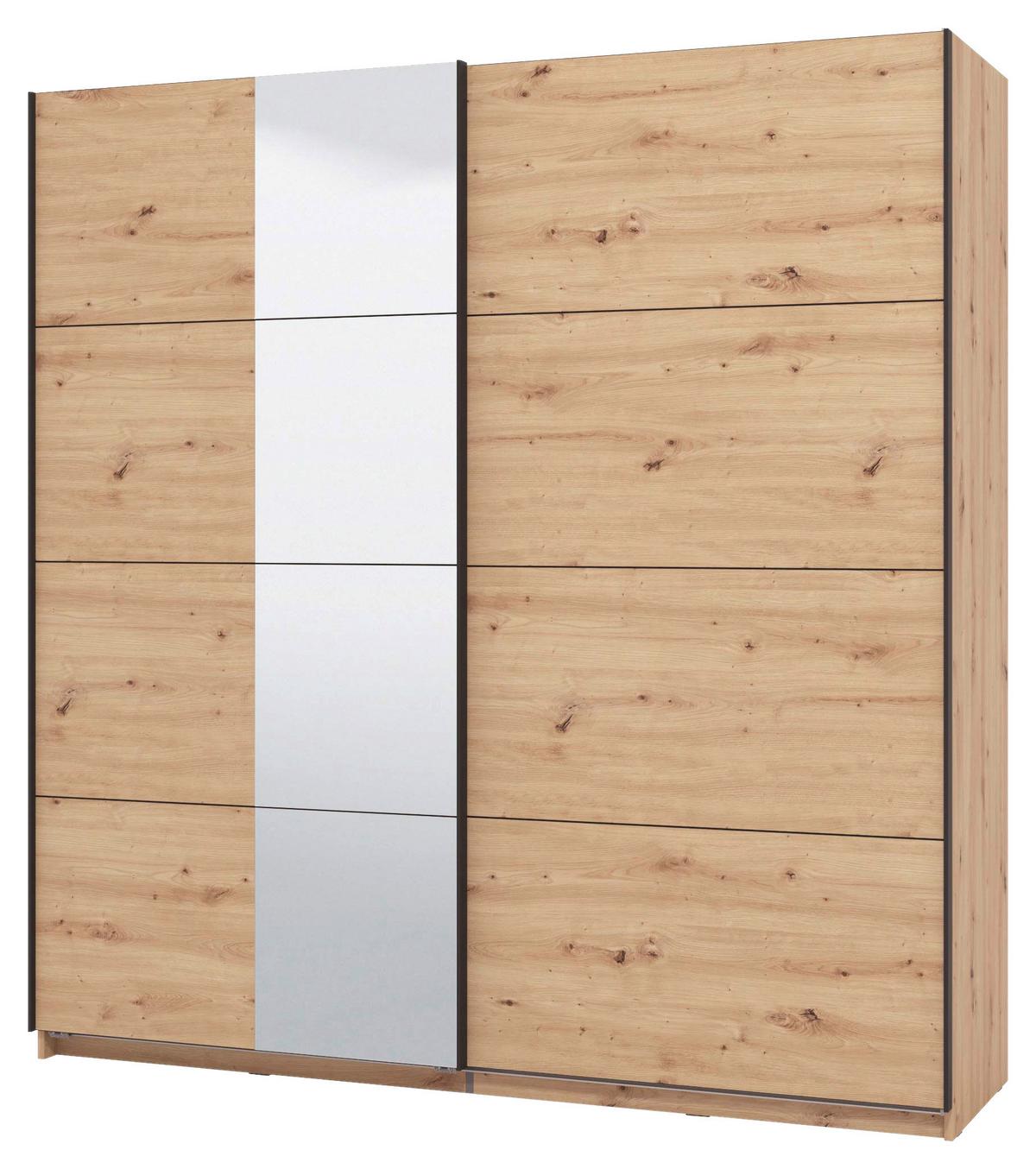Schwebetürenschrank Gard 200 in Eiche Artisan - Schwarz/Eiche Artisan, KONVENTIONELL, Holzwerkstoff/Metall (195/217/61cm) - Mömax