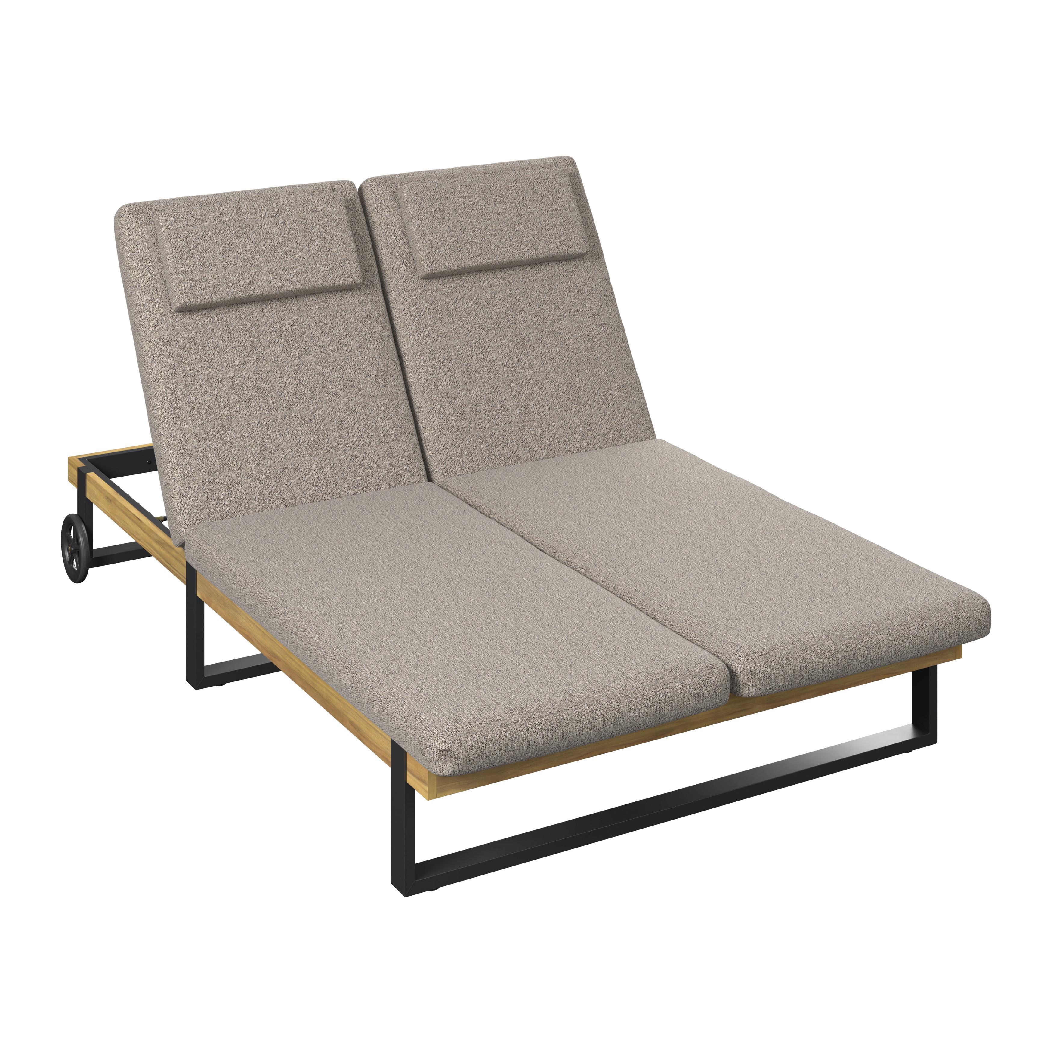 Gartenliege Elenyi grau Metall/Outdoorstoff/Holz - Grau, MODERN, Holz/Textil (130/95/200cm) - Bessagi Garden