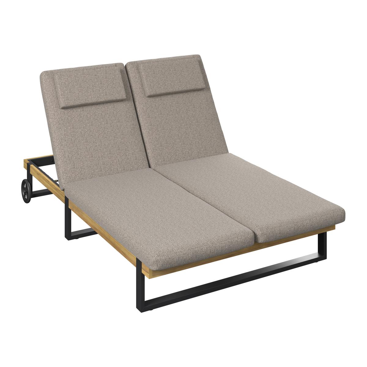 Gartenliege Elenyi grau Metall/Outdoorstoff/Holz - Grau, MODERN, Holz/Textil (130/95/200cm) - Bessagi Garden