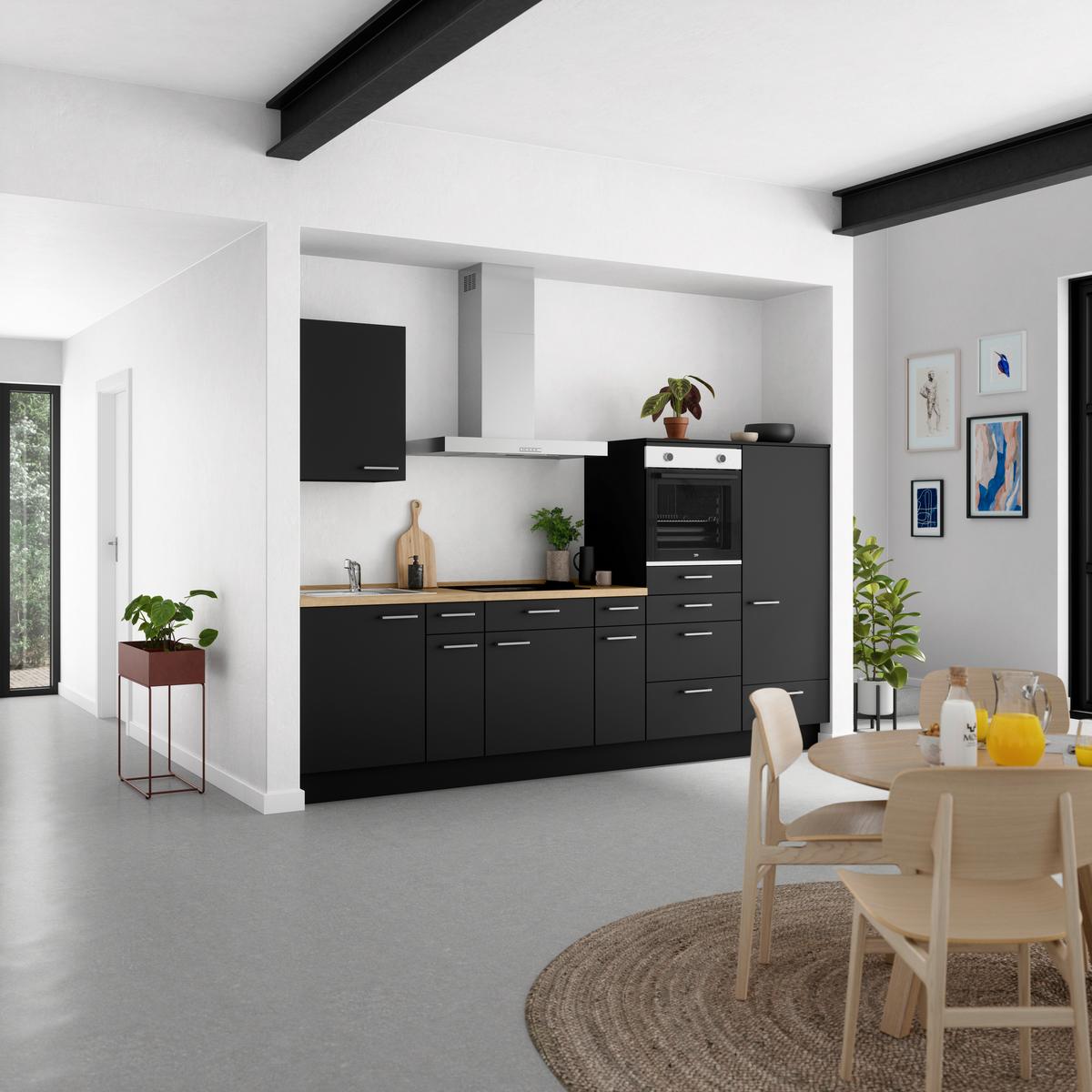 Küchenblock Touch Low m. Geräten Grau - Edelstahlfarben/Eichefarben, MODERN, Holzwerkstoff/Metall (300cm) - Nobilia