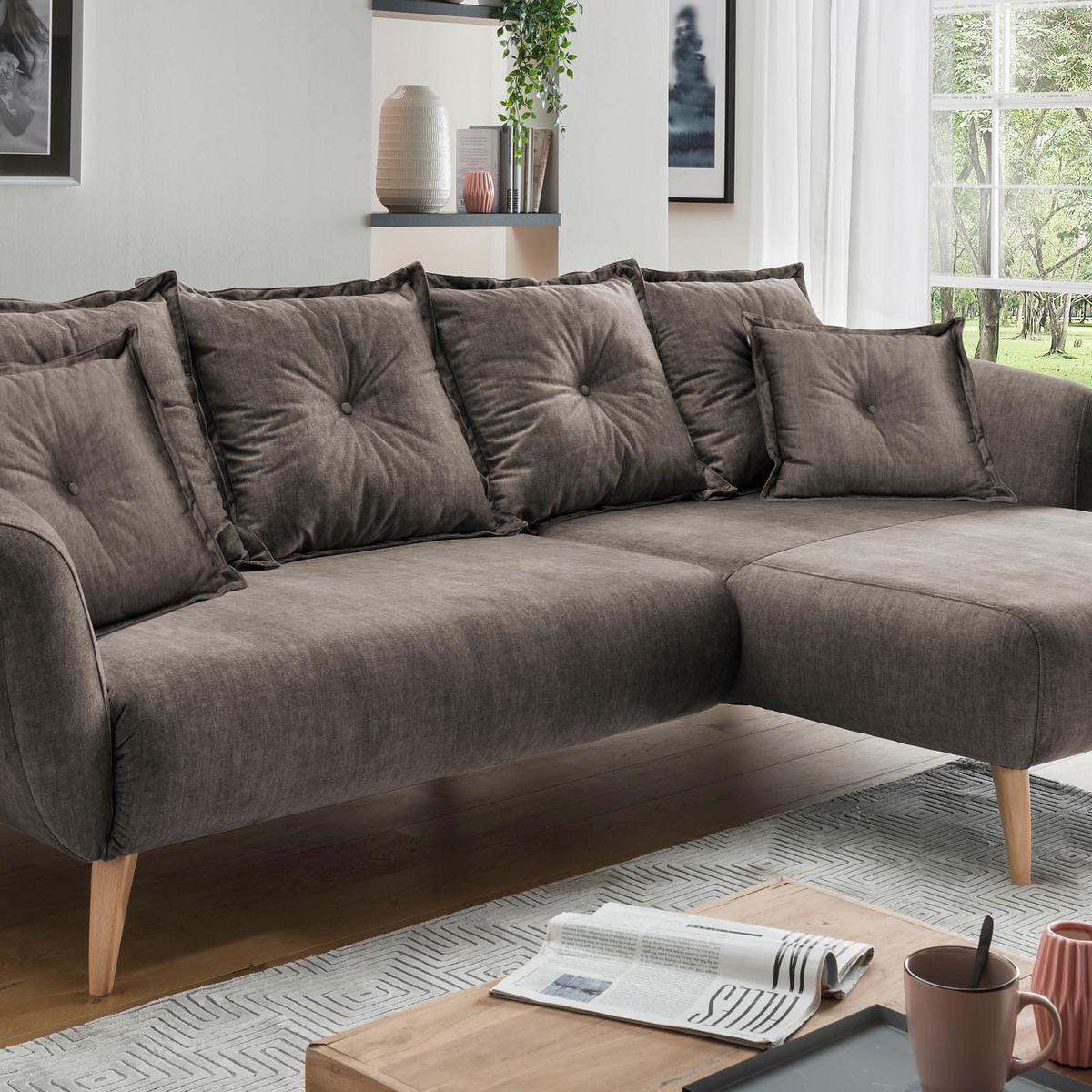 Wohnlandschaft Baggio Braun Velours - Buchefarben/Braun, MODERN, Holz/Textil (277/94/162cm) - Livetastic