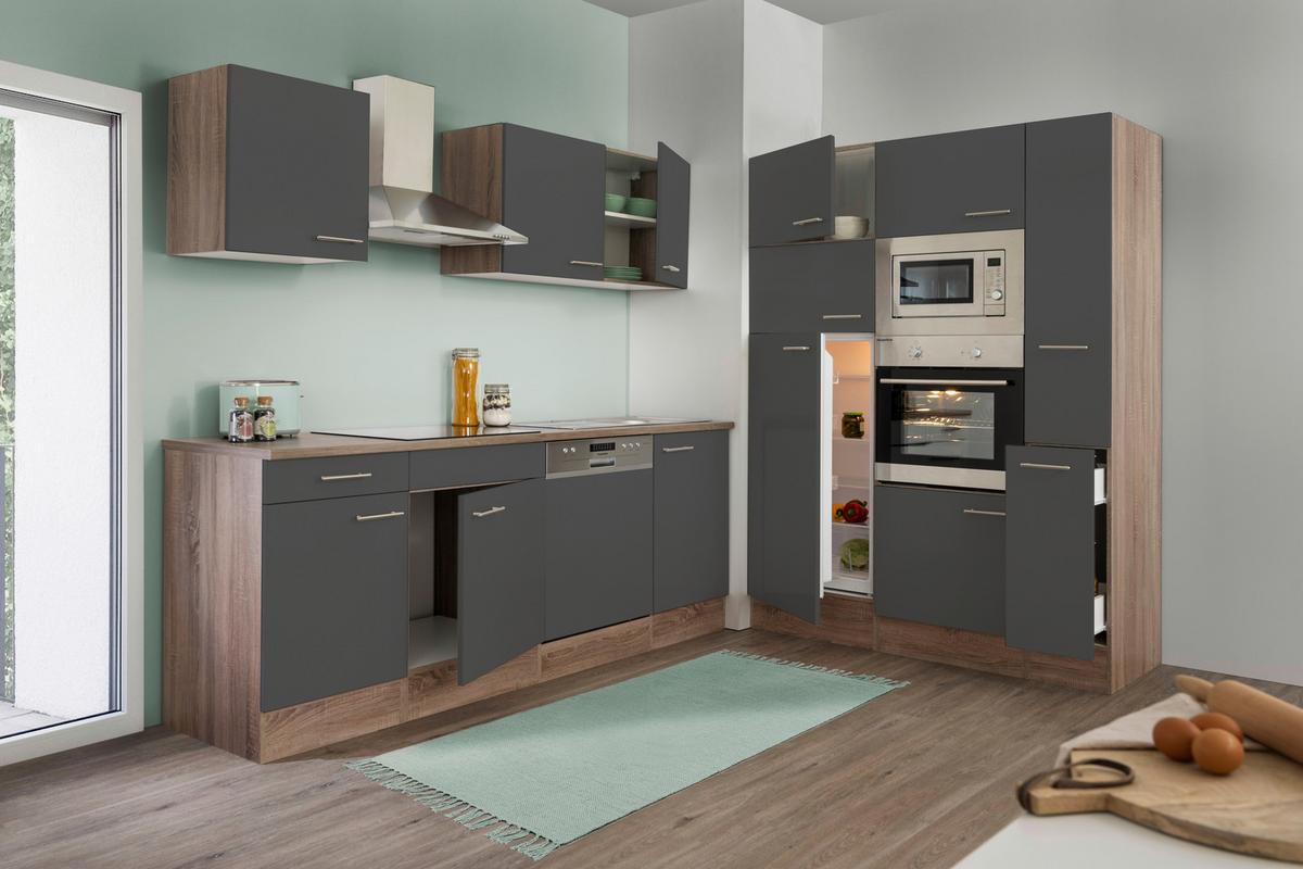 KÜCHENLEERBLOCK LBKB370EYGMIGKE - Edelstahlfarben/Eichefarben, Basics, Holzwerkstoff/Metall (370cm) - Respekta
