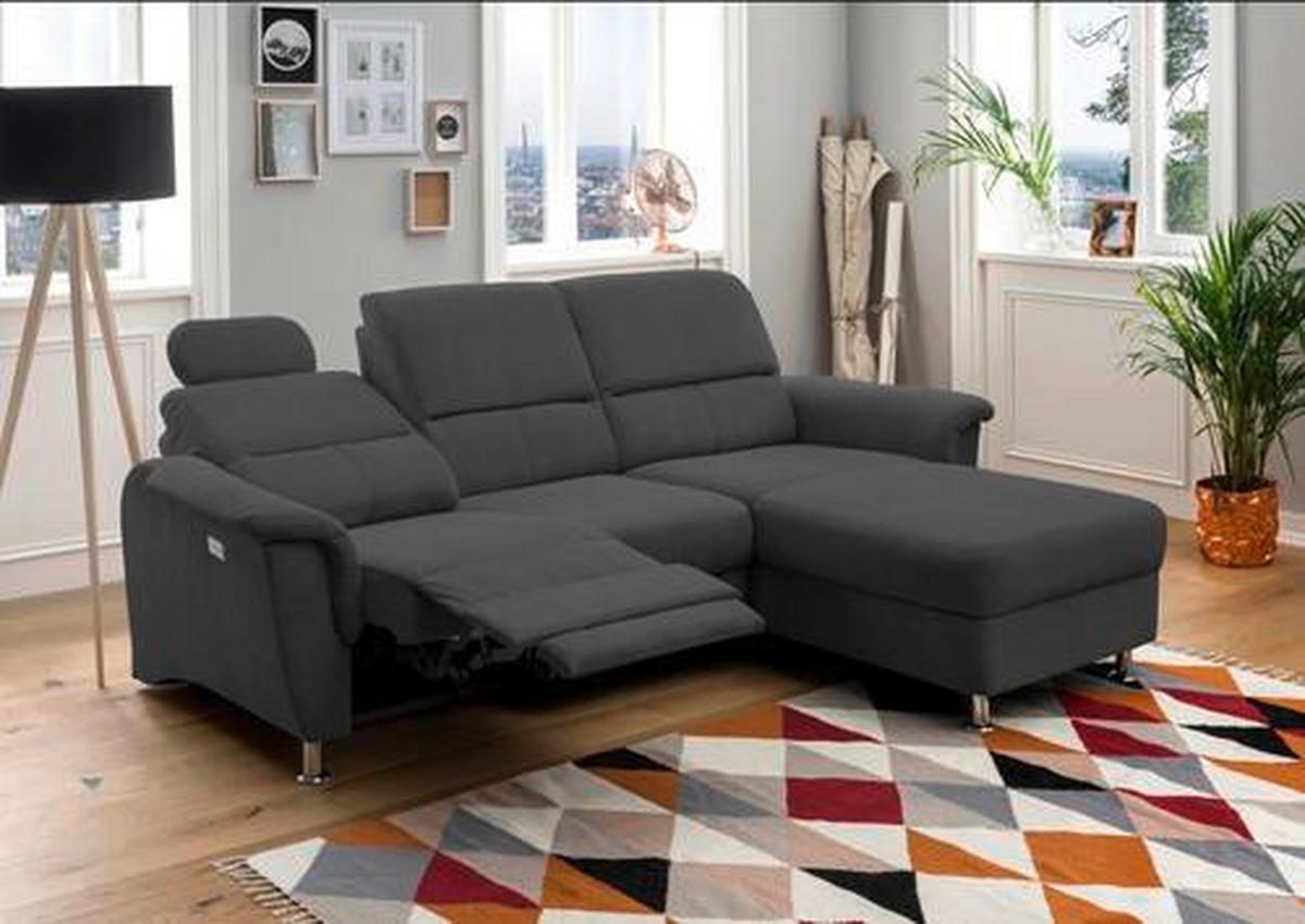 Ecksofa mit Relaxfunktion + USB Anschluss Parole, Mikrof. - Chromfarben/Schwarz, MODERN, Textil/Metall (231/165cm) - Livetastic