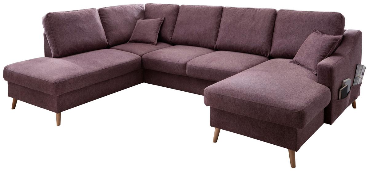 Wohnlandschaft Valentina Bordeaux Struktur - Bordeaux/Naturfarben, KONVENTIONELL, Holz/Textil (200/301/150cm) - P & B