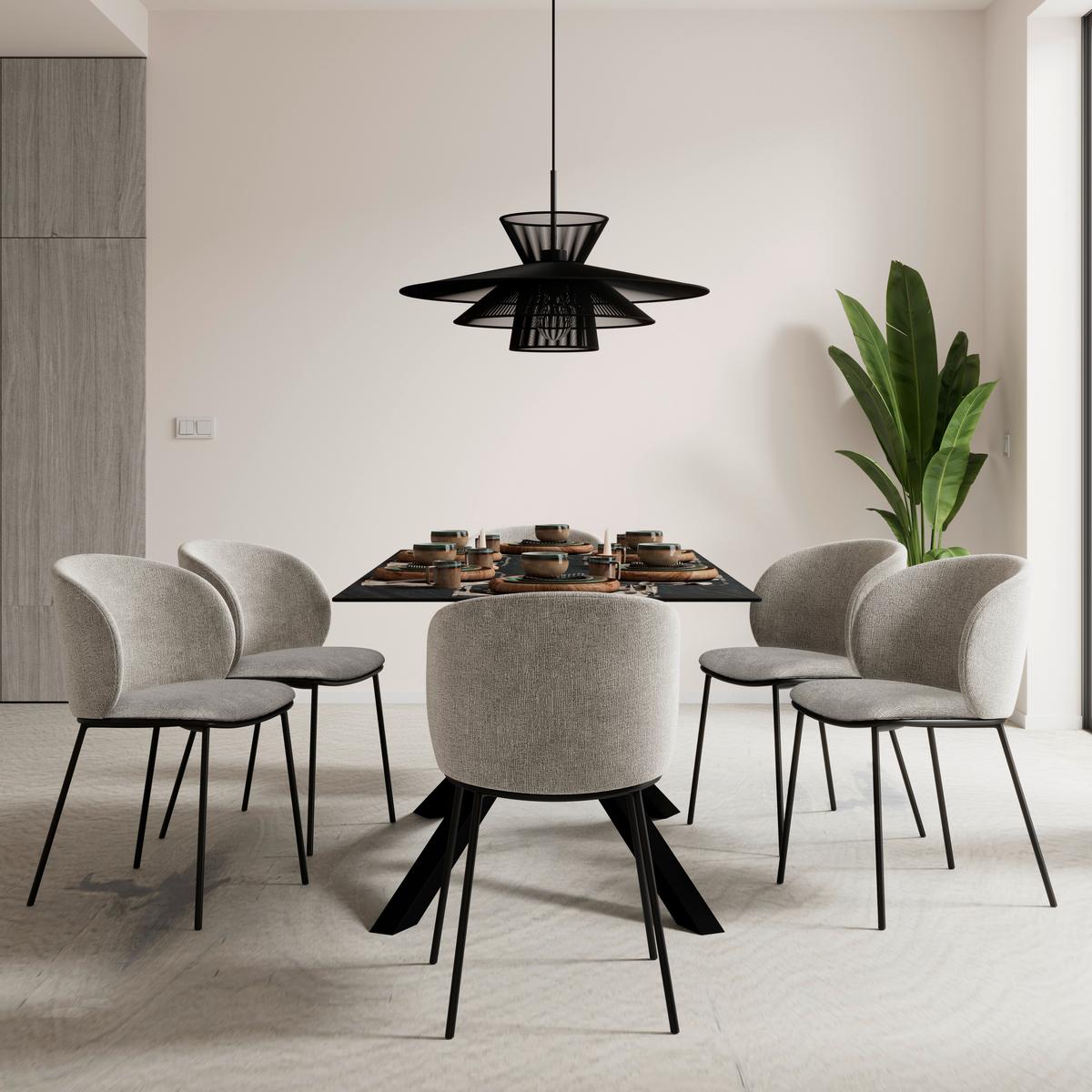 Stuhl Malea Greige Chenille Gepolstert - Greige/Schwarz, MODERN, Holz/Textil (49/81/52cm) - Bessagi Home