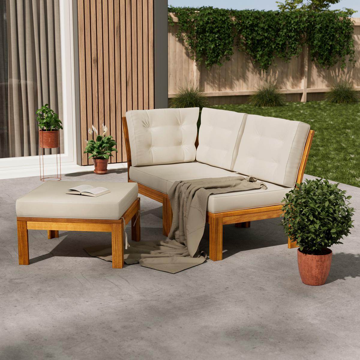 KOMPLET MEBLI TARASOWYCH MARCEL - beżowy/kolor akacjowy, Modern, drewno/tkanina - Ambia Garden