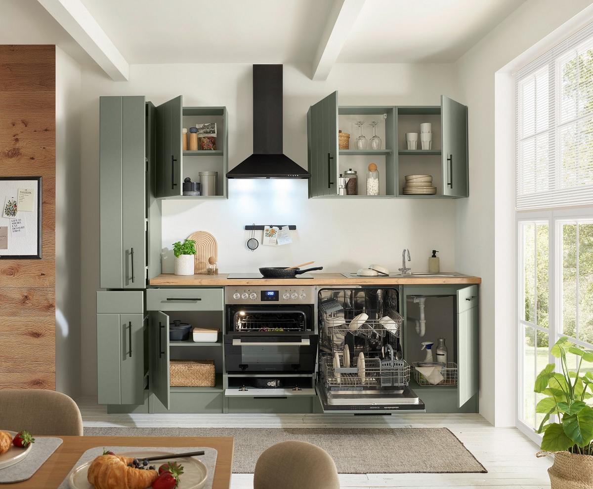 Küchenleerblock Anton o. Geräte Wildeiche/Schilfgrün - Schilfgrün/Wildeiche, Trend, Holzwerkstoff/Metall (250cm) - Respekta