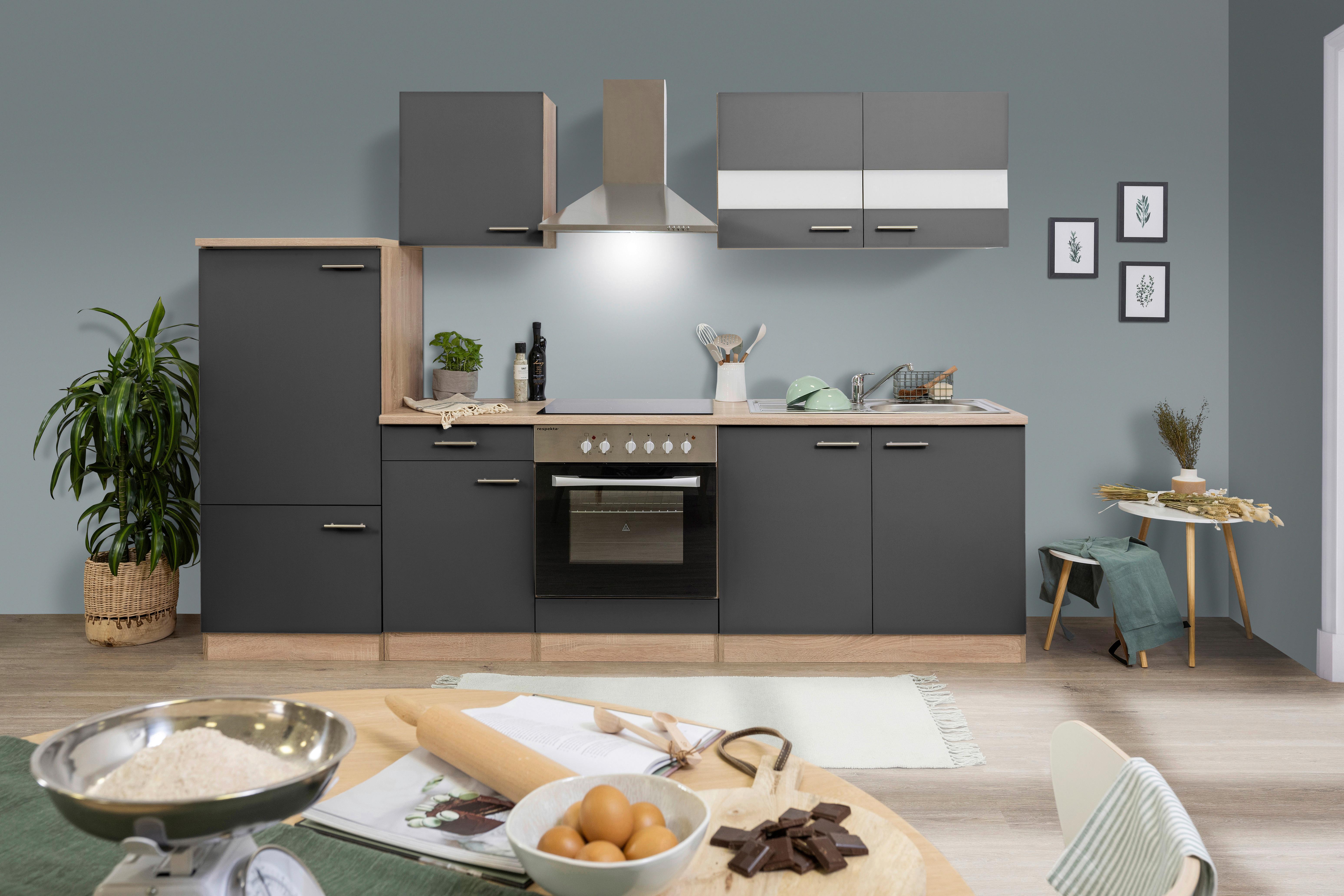 Küchenleerblock LBKB270ESG Grau/Eiche ca. 270 cm - Eichefarben/Silberfarben, Basics, Holzwerkstoff/Metall (270cm) - Respekta