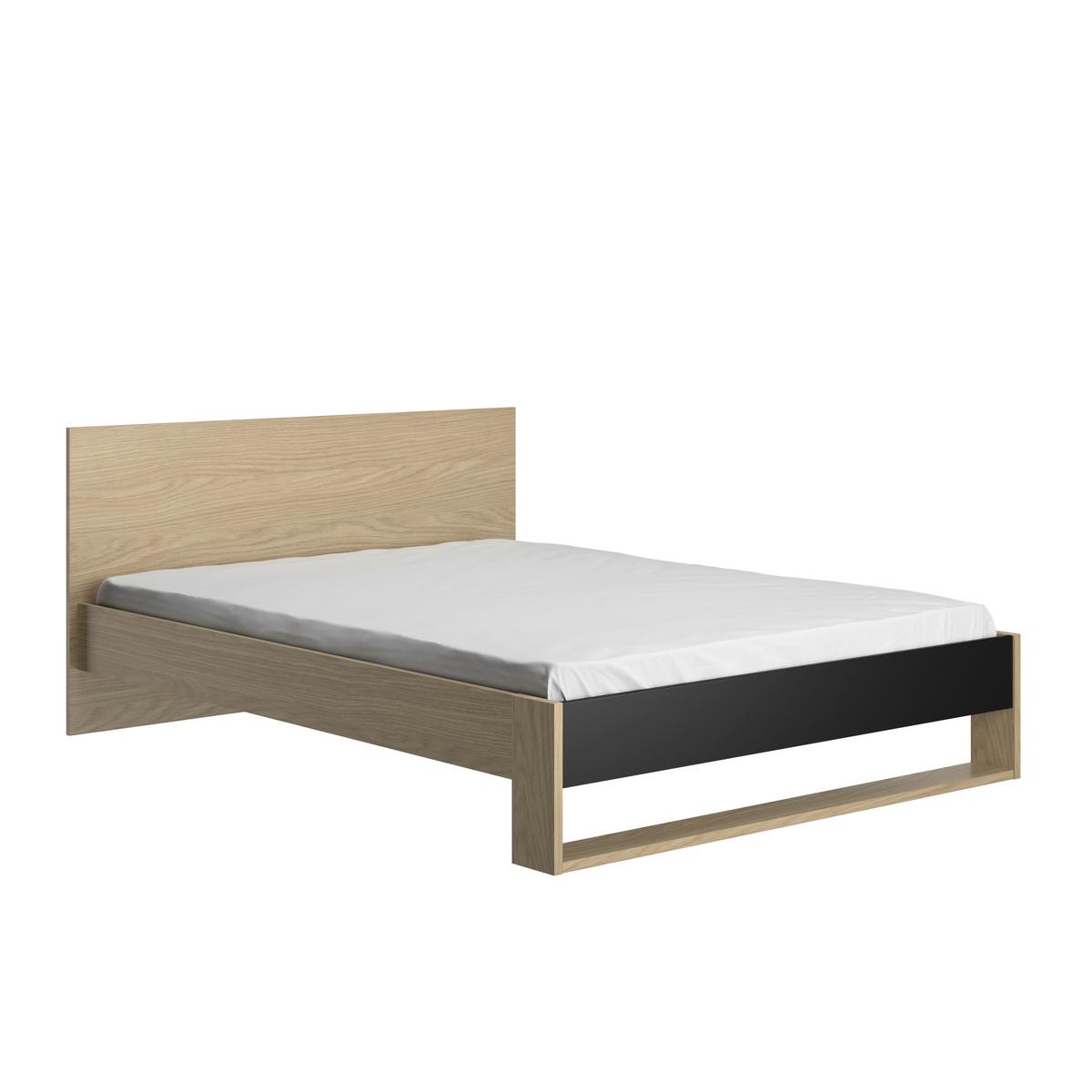Postelja Nael, Barva Hrasta, Črna, 140x200 - črna/barve hrasta, Basics, leseni material (140/200cm)