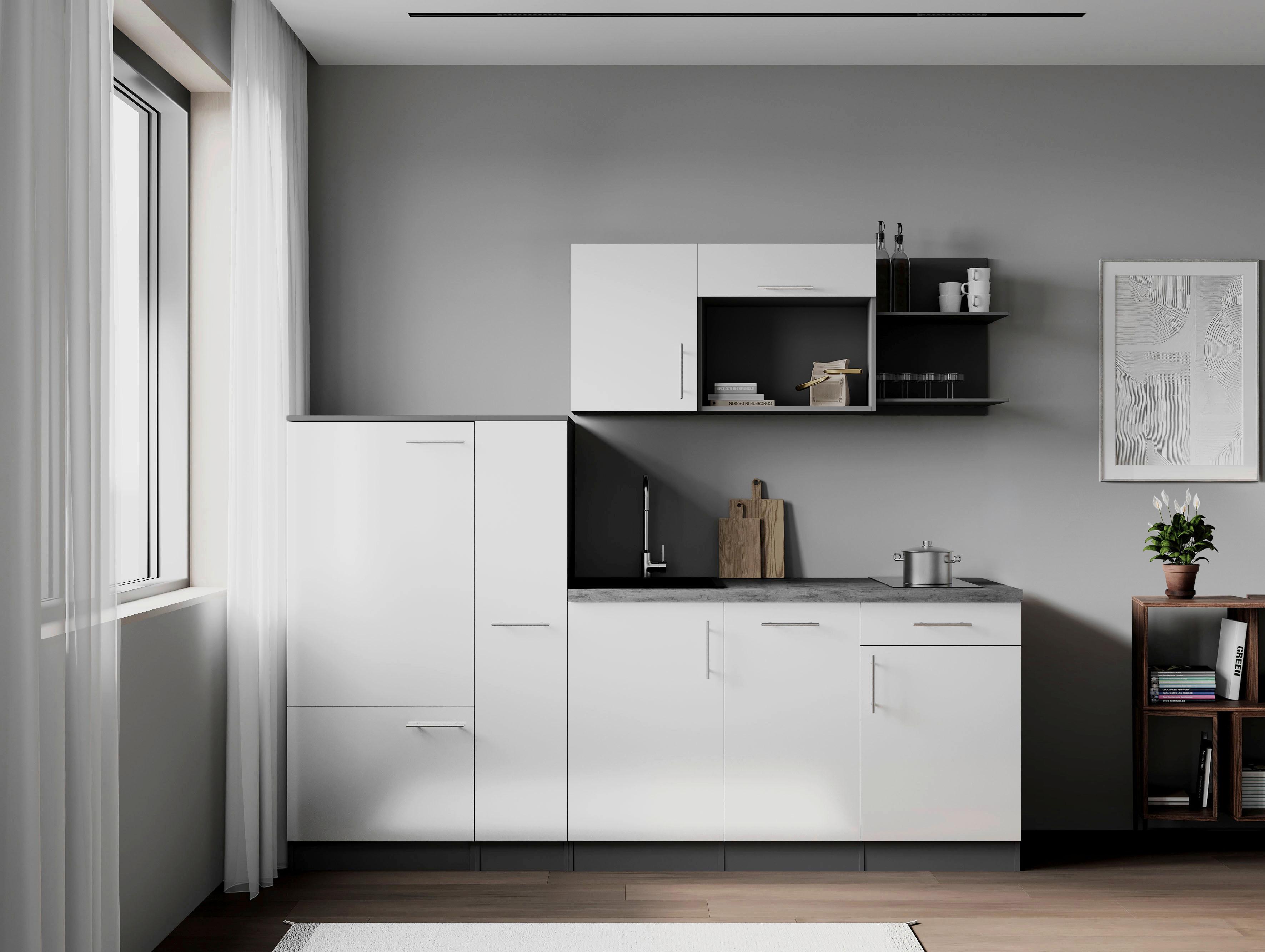 Küchenblock Oliver m. Geräten Weiß - Weiß/Grau, Trend, Holzwerkstoff/Metall (235cm) - Respekta