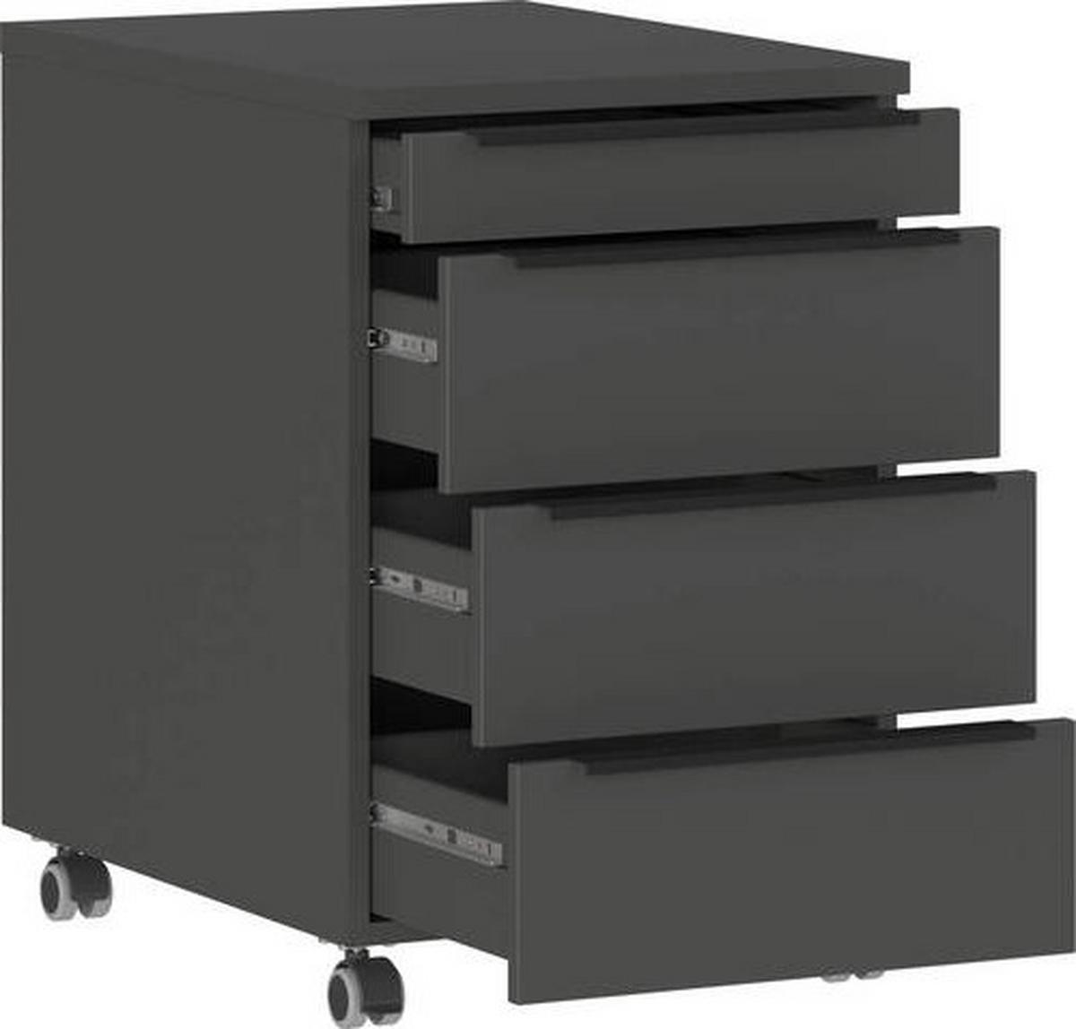 Rollcontainer Ribera Graphitfarben - Graphitfarben/Schwarz, Modern, Holzwerkstoff/Kunststoff (42/63/60cm) - Premium Living
