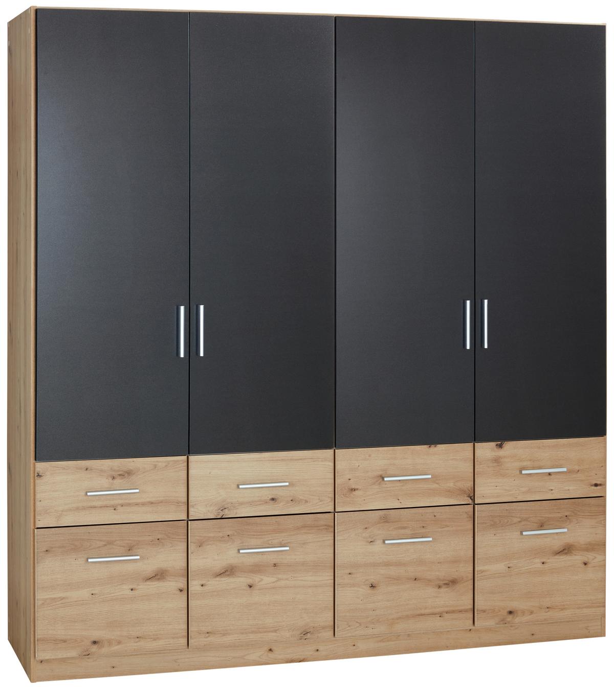 Omara Za Oblačila Celle Extra, Temno Siva, Barva Hrasta - srebrne barve/temno siva, Design, umetna masa/leseni material (181/197/54cm) - Mömax