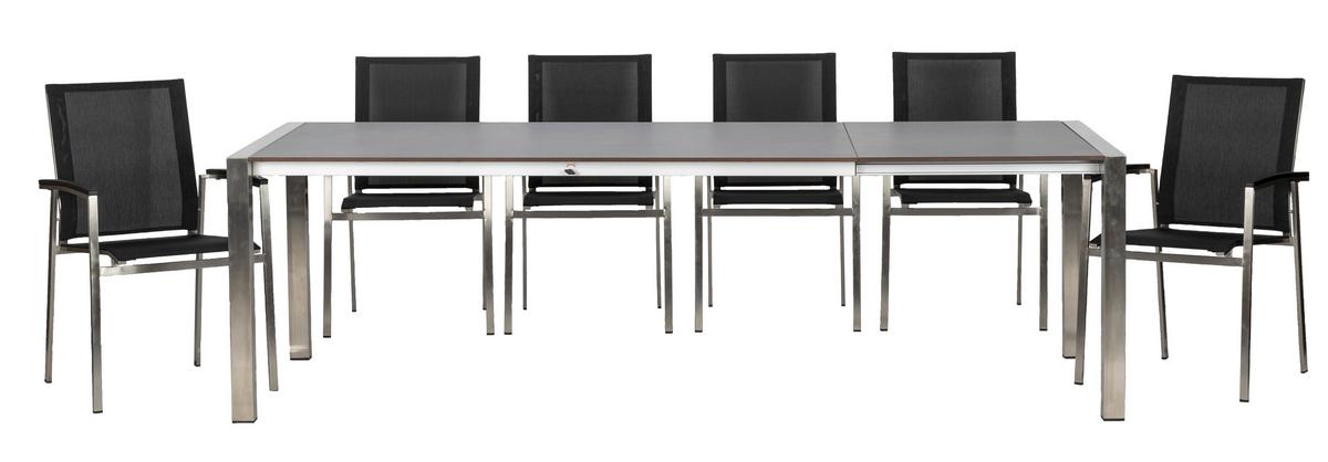 Gartenset Acamp Auris Grau/Edelstahlfarben - Edelstahlfarben/Grau, Basics, Holzwerkstoff/Kunststoff (180+68/98/74cm)