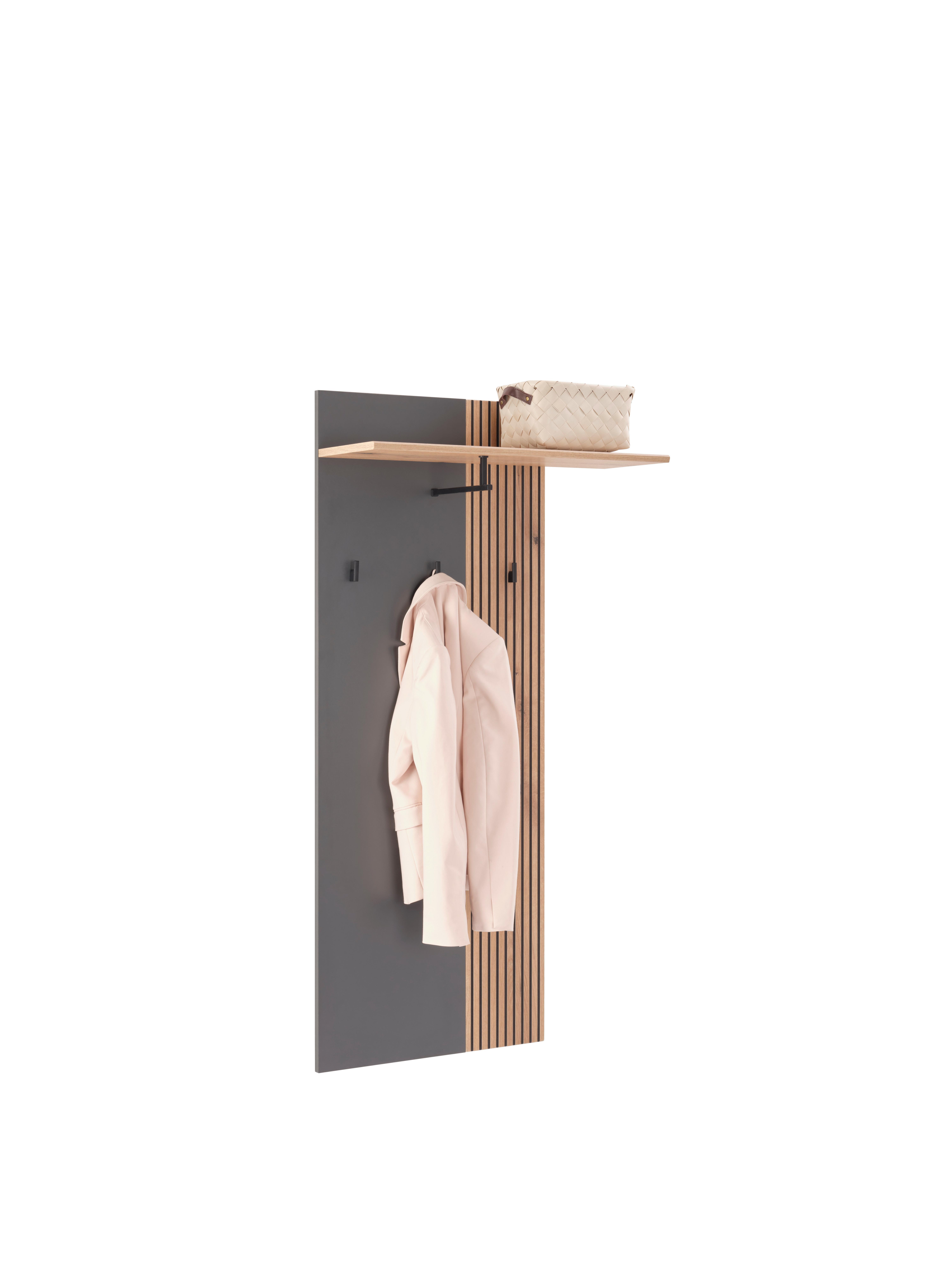 Panou cuier CLEVER - culoare lemn stejar/antracit, Modern, material pe bază de lemn (70,1/139/26cm) - Modern Living