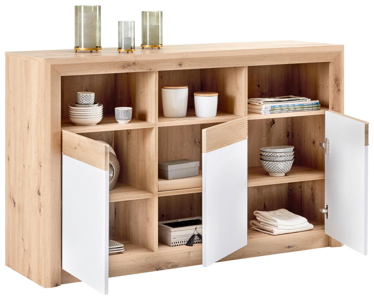 Komoda Kashmir New - črna/barve hrasta, Moderno, leseni material (142/89/41cm) - Zandiara