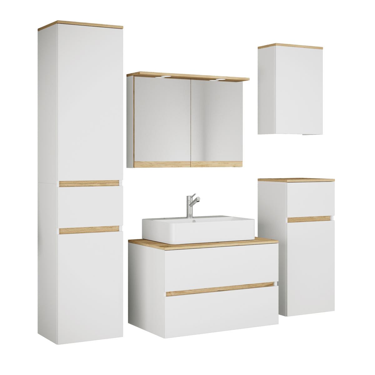 Badezimmer Cosila - Honigeiche/Weiss, Trend, Keramik/Holzwerkstoff (160cm) - MID.YOU