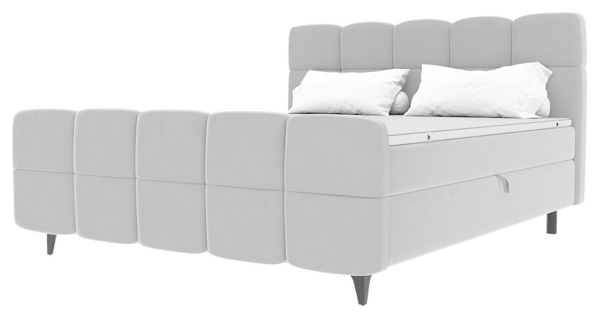 Boxbett Mona Hellgrau ca. 160x200cm - Hellgrau/Schwarz, KONVENTIONELL, Kunststoff/Textil (160/200cm) - Mömax