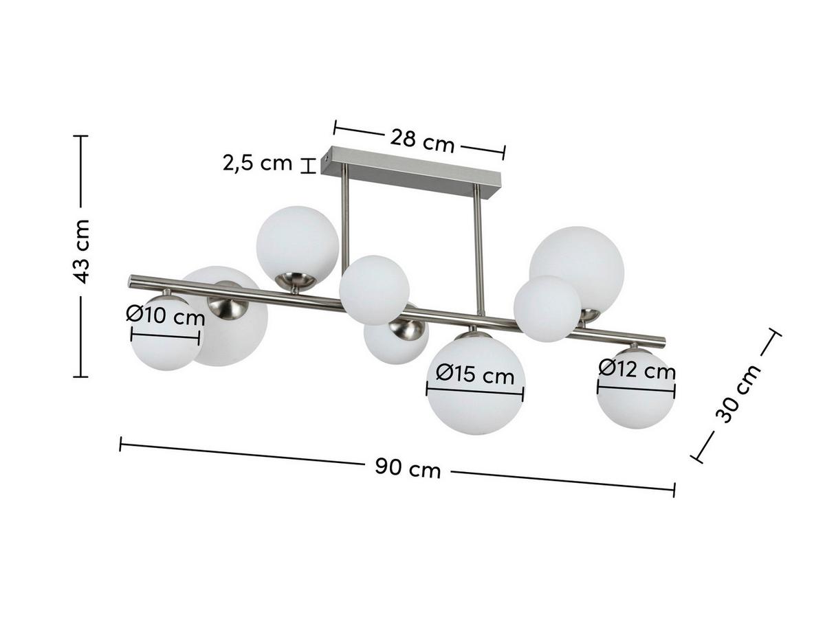 Deckenleuchte Bulbi Weiss/Nickelfarben max. 9x10 W - Weiss/Nickelfarben, Modern, Glas/Kunststoff (90/30/43cm) - Mömax