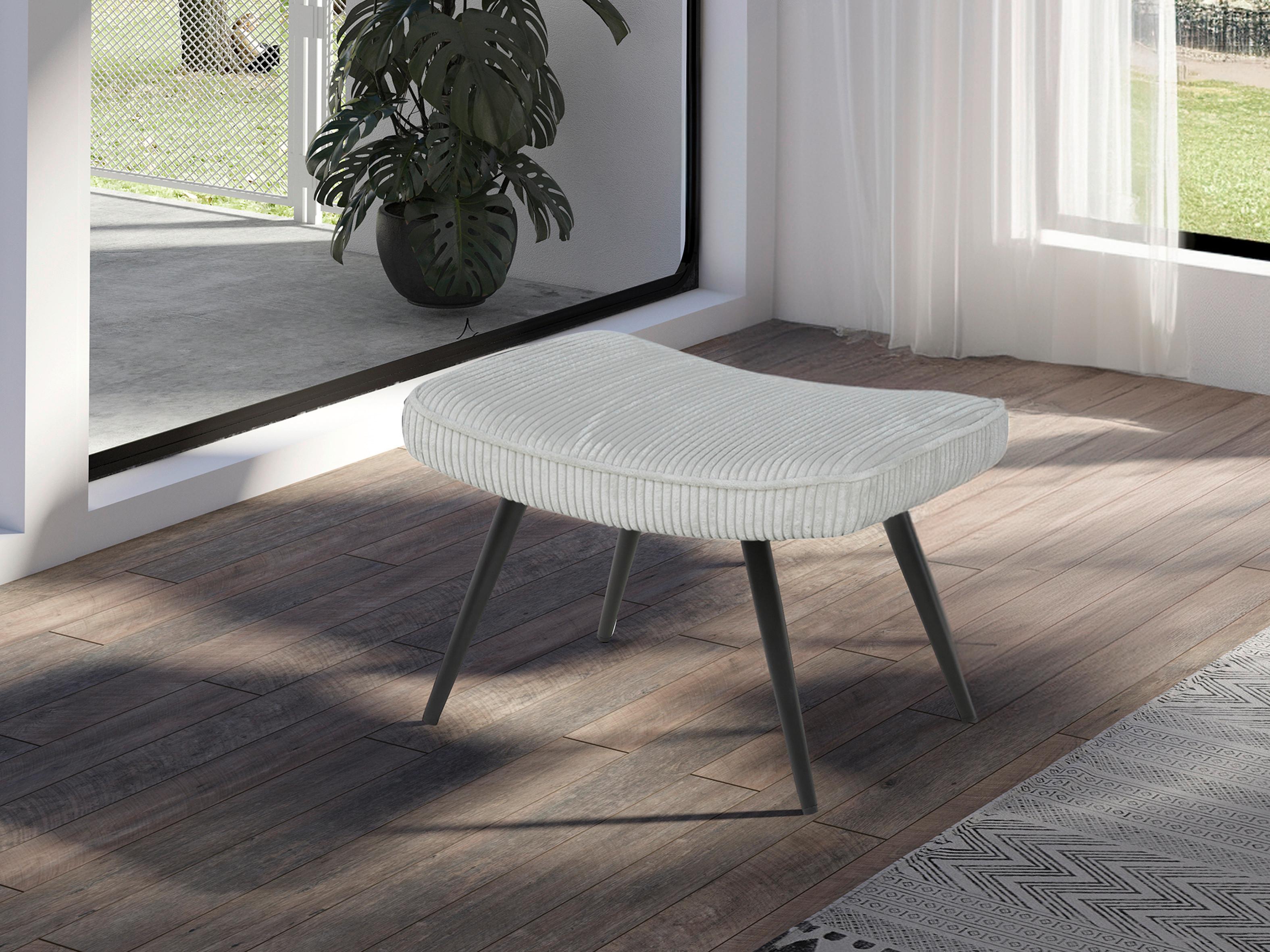 Hocker Uta Elfenbein Cord - Elfenbein/Schwarz, Basics, Textil/Metall (60/39/41cm) - MID.YOU