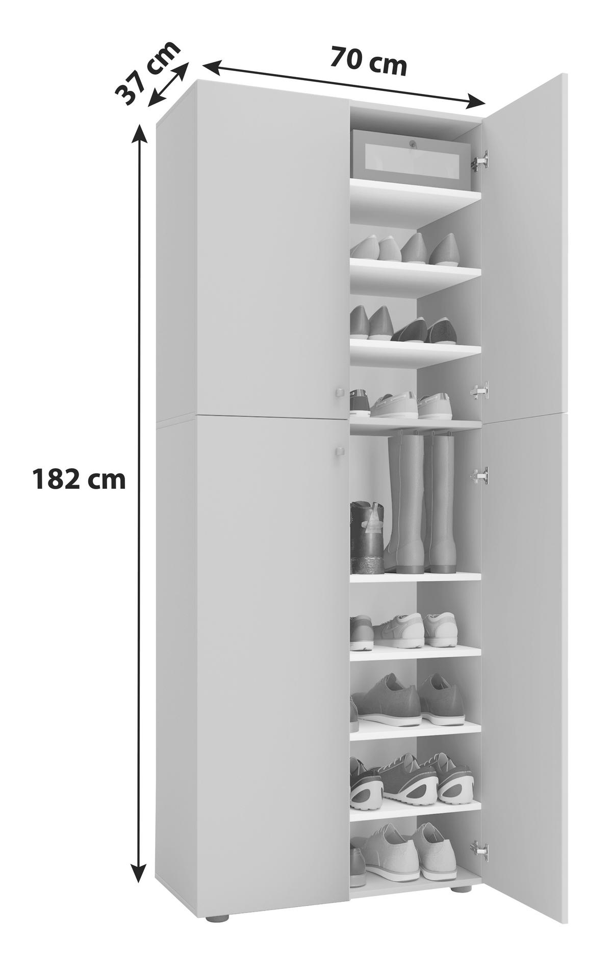 Schuhschrank Lona XXL ca.70x182x37cm Weiß - Silberfarben/Schwarz, KONVENTIONELL, Holzwerkstoff/Kunststoff (70/182/37cm) - MID.YOU