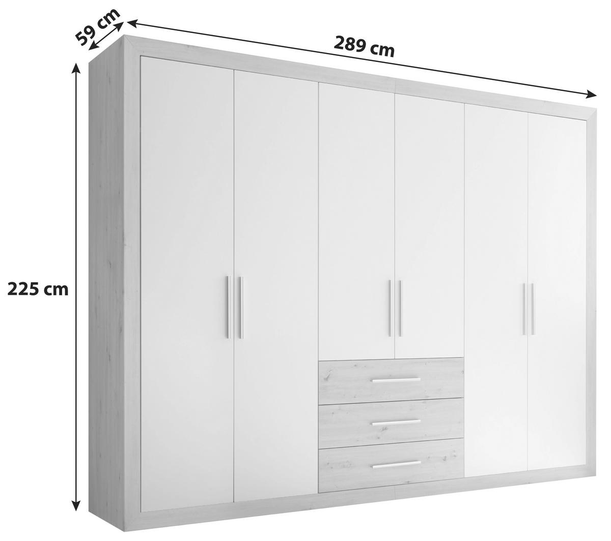 Omara Za Oblačila Fernando, Bela, Hrast, 289cm - srebrne barve/barve hrasta, Konvencionalno (289/225/59cm) - MID.YOU