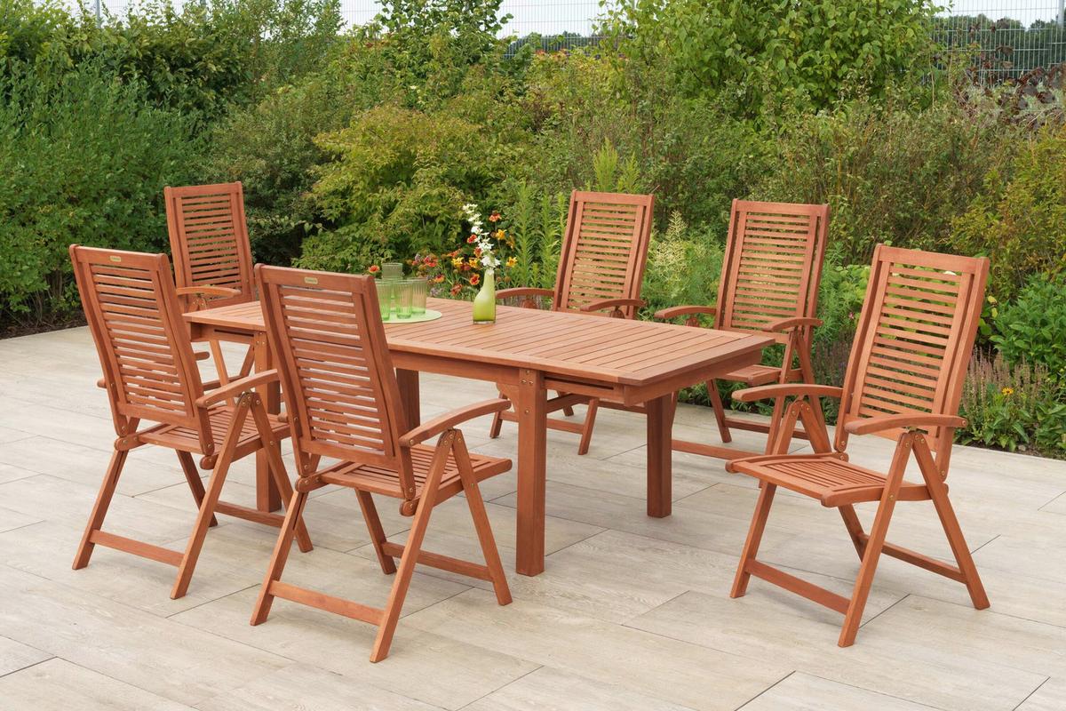 Gartentischgruppe Cordoba 7-tlg. Echtholz - Eukalyptusholzfarben, KONVENTIONELL, Holz - Gardenson