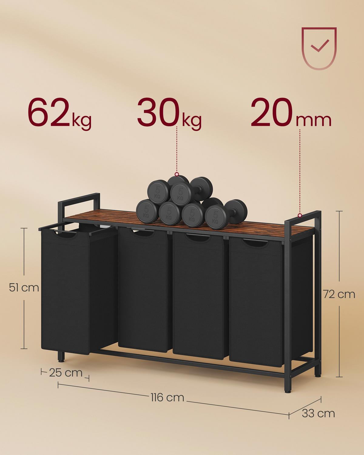 Wäscheschekorb Schwarz ca. 116x72x33cm - Schwarz/Braun, Trend, Holzwerkstoff/Textil (116/72/33cm) - MID.YOU