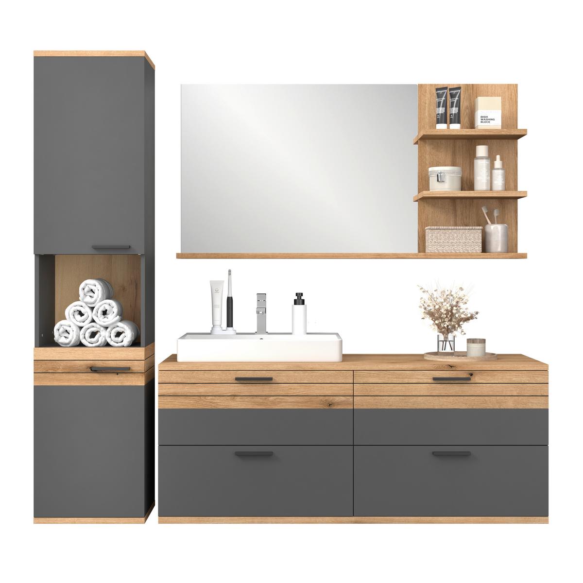 Omarica Za Pod Umivalnik Cotia Cotlu 2 - črna/barve hrasta, Moderno, kovina/leseni material (140/57/48cm) - James Wood