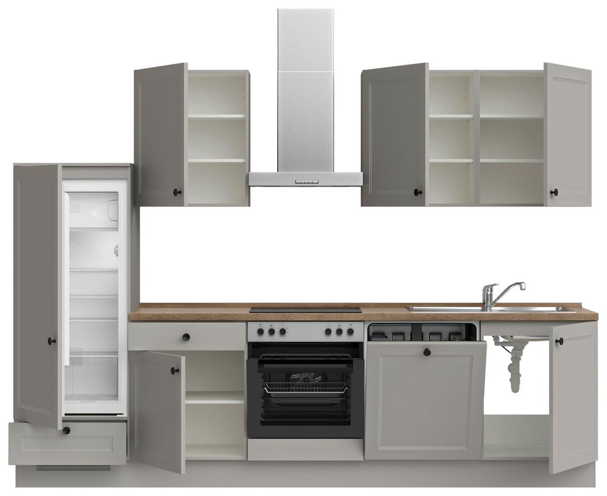 Küchenblock Cascada Low m. Geräten Grau - Eiche dunkel/Schwarz, MODERN, Holzwerkstoff/Metall (300cm) - Nobilia